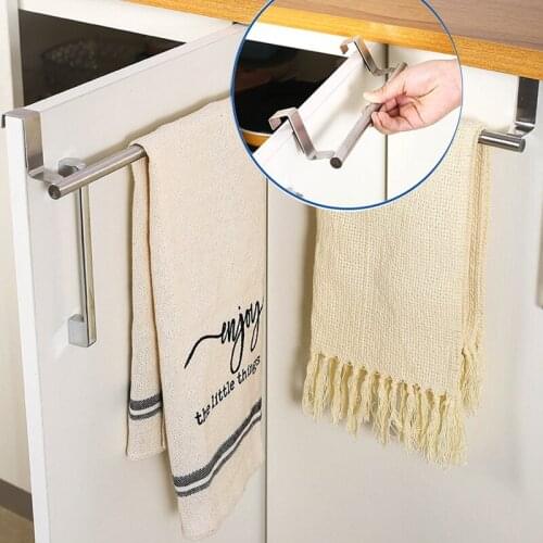 Stainless Steel Towel Rack Bathroom Holder Stand Kitchen Cabinet Door Hanging Organizer Shelf Wall Mounted