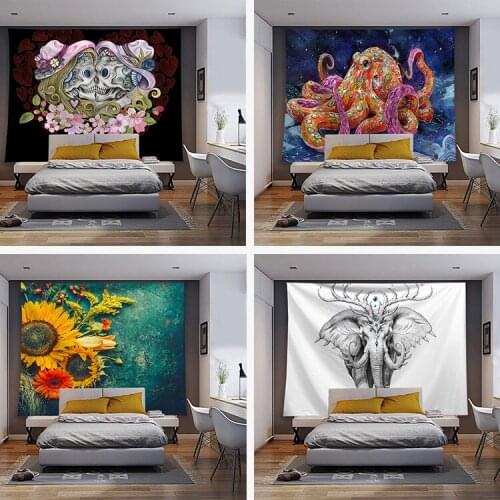 Wall tapestry animal print hippie boho for bedroom decor wall art elephant mandala wall hanging tapestry yoga throw beach towel