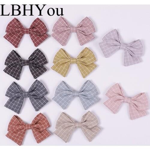 2020 New Plaid Cotton Head Tie Hair Clips Kids Girls Knotbows Hairpins School Girls Bows Hair Accessories