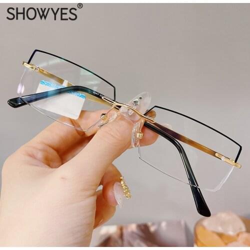 New Business Men Luxury Rimless Reading Glasses Fashion High Clear Lens Hyperopia Mens Gold Presbyopic Diamond Cutting Eyewear