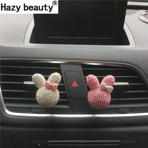 Hazy beauty Rhinestone cute rabbit Shape Diamond bow perfume car air freshener Car Parfume Car-styling