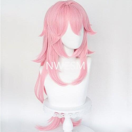 Genshin Impact Yae Cosplay Wig Scalp Simulation Pink Long Pre Shaped Game Wigs Genshin Inazuma Yae Cosplay Hair