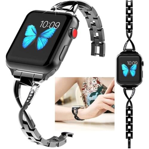 Applicable For Apple Watch 5 Se Metal X-shaped Diamond Watch Strap iwatch Steel Belt 38mm 40mm 42mm 44mm Women Popular Strap