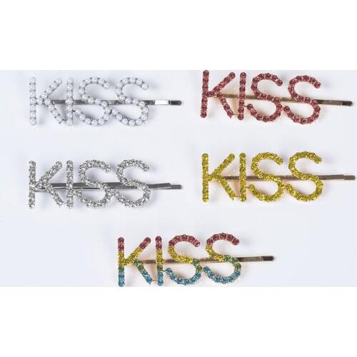 Luxuy Crystal Letter KISS Hairpins Women Fashion Simple kids Girls Hairwear Pearl Hairpins Femme Wedding Bridal Hair Clips Jewel