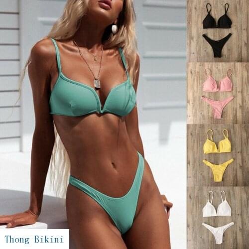 Hirigin Sexy Thong Bikini Women Swimwear 2019 New Beach Swimsuit Women Bathing Suit Push Up Padded Women Swim Suit Biquini Hot
