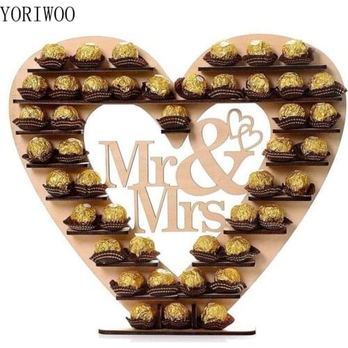 YORIWOO Wooden Love Chocolate Frame Stand Display Romantic Wedding Decoration Mr Mrs Wedding Candy Bar Cupcake Desserts Holder