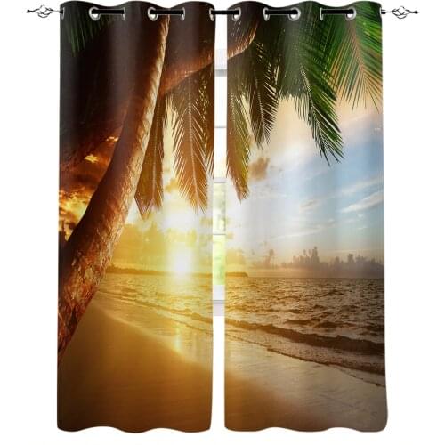 Dusk Beach Coconut Trees Window Curtains Home Decor Living Room Curtains Bedroom Kitchen Items Door Curtains