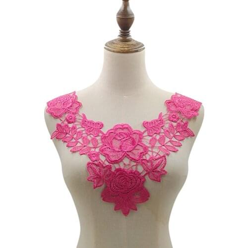 Women Lace Collar 3D Flower Embroidery Hollow Out Patches For Dress Shirt Decorative Sewing Accessories Needlework DIY Crafts