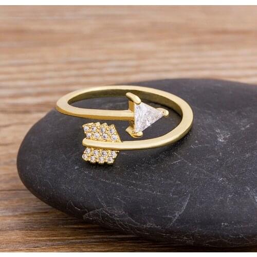 New Arrival Gold Color Arrow Design Crystal Women Wedding Rings CZ Opening Adjustable Rings Fashion Jewelry Ladies Accessories