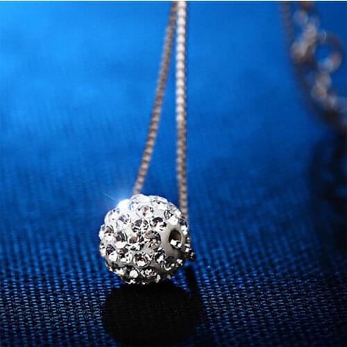 ANENJERY 925 Sterling Silver Necklace For Women 10mm Zircon Ball Necklaces & Pendants Jewelry kolye S-N189