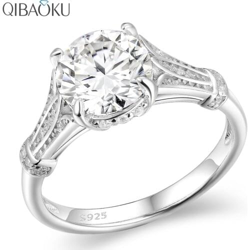 Vintage Style S925 Sterling Silver Wedding Ring 6.5mm Moissanite Diamond Engagement Ring Round Solitaire Ring for Women