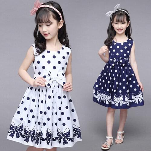 3-12 Years Girls Polka-Dot Dress 2021 Summer Sleeveless Bow Ball Gown Clothing Kids Baby Princess Dresses Children Clothes