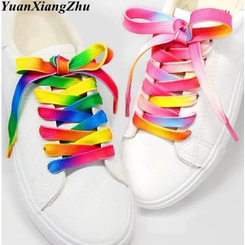 1Pair Colorful Laces Rainbow Gradient Print Flat Canvas Shoe Lace Shoes Casual Chromatic Colour Shoelaces 80CM/100CM/120CM