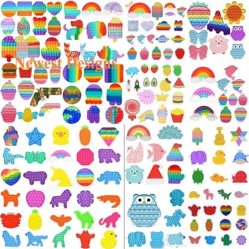 1000pcs/lot Fluorescence Rainbow Push Bubble it Party Fidget Sensory Toy Pendents Stress Reliever Stress Relief Toys Anxiety