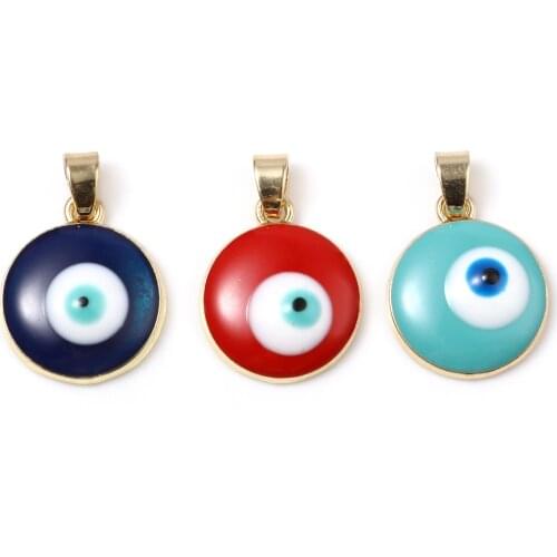 Religious Charms Round Gold Color Metal Multicolor Eye Enamel Pendants DIY Making Necklace Jewelry Findings 24mm x 16mm,2PCs
