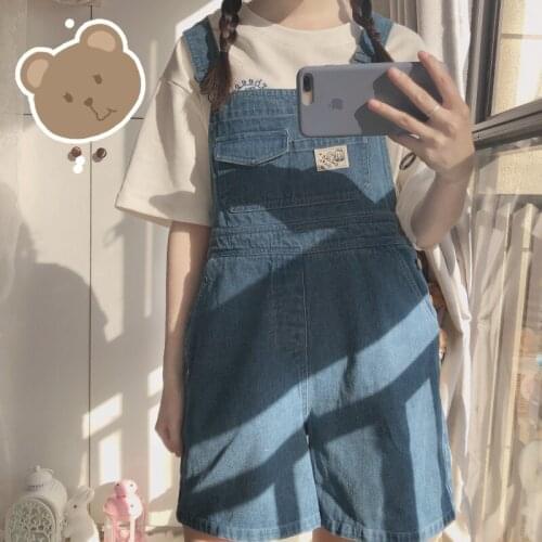 2020Summer new Japanese Soft Sister Vintag Strap Shorts Young Girl Student Loose Sweet Harajuku denim Shorts College style