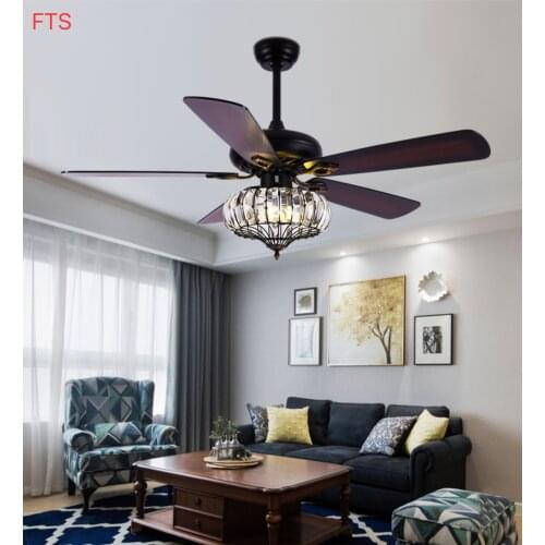 American wrought iron ceiling fan light crystal chandelier restaurant home luxury living room electric fan light bedroom light 1