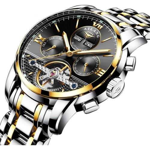 Automatic Mechanical Men Watches Stainless Steel Waterproof Date Week Black Fashio Classic Wrist Watches Reloj Hombre