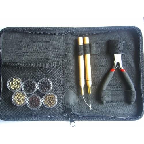 Free Shipping 1X Hair Wig Extension Tool Pliers / Loop Puller /Needle Hook/Micro Ring Kits Set + Tool Bag