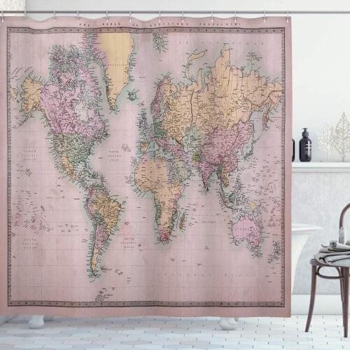 Pale Yellow World Map Shower Curtain Original Old Hand Colored Map The World Anthique Chart for Old Emperors Print