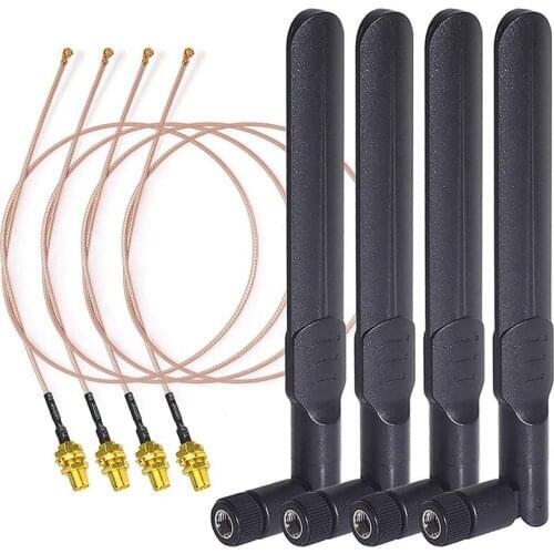 Dual Band WiFi 2.4GHz 5GHz 5.8GHz 8DBi RP-SMA Male Antenna 20cm 8 Inch RG178 U.FL IPX IPEX to RP-SMA Female Cable 4-Pack