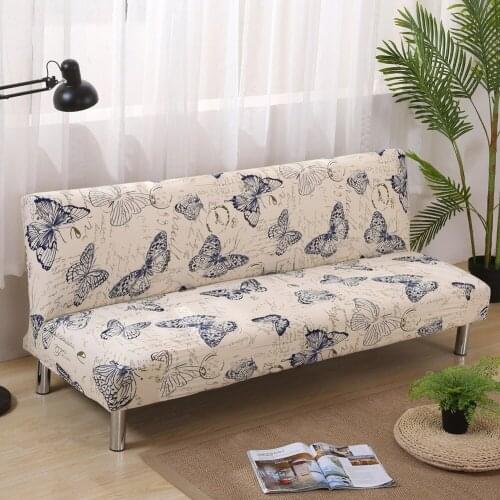 Butterfly Print Stretch Sectional No Armrests Sofa Covers For Living Room Polyester Fabric Soft Slipcovers Elastic Couch Cover