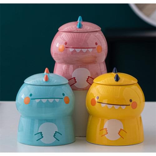 Porcelain Hand Painted Cute Cartoon Dinosaur Coffee Mug with Cover Creative Breakfast Milk Cup Ceramic Couple Teacup Drinkware