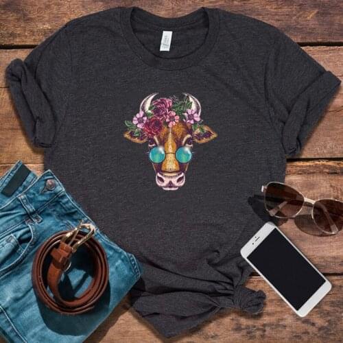 Flower Love Print Tshirt Funny Shirt Floral Cow Summer Gift for Lady Shirt Graphic Tees Women 2020 Thanksgiving Aesthetic Top