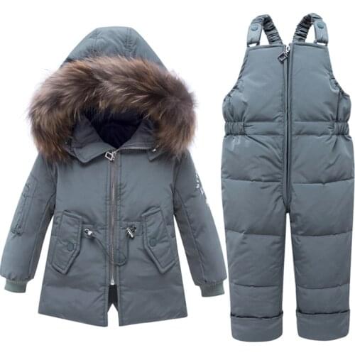 IYEAL Children Clothing Sets 2 PCS Coat + Trousers Winter Kids Clothes Down Jacket Suits Boys & Girls Real Fur Hooded Outerwear