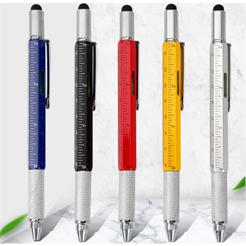2020 New Promotional Pocket 1 Pcs 6 in 1 Multi Purpose Pen with Touch Screen Ruler Level Multi Head Screwdriver with 4 colors