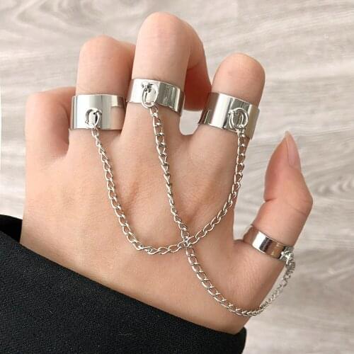 Punk Cool Hip Pop Chain Rings for Women Multiple Connected Chain Link Open Finger Rings Party Gift Jewelry Wedding Rings