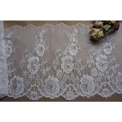 Dance Trim 11.8 Inches Wide Black/White Eyelash Lace Trim Chantilly Net Lace Fabric Rose Embroidered Flower Trim