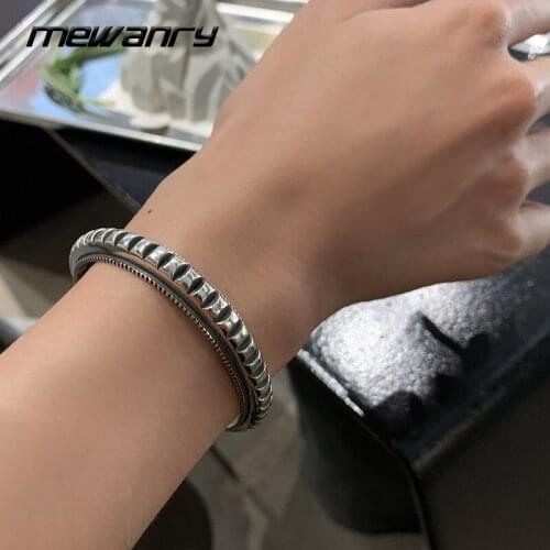Mewanry 925 Sterling Silver Solid Bracelet New Trend Punk Couples Vintage Unique Saw Marks Design Handmade Jewelry Party Gifts