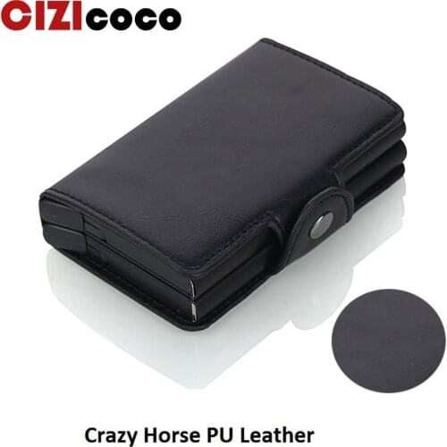 2020 Men And Women Business Credit Card Holder Metal RFID Double Aluminium Box Crazy Horse Leather Travel Card Wallet