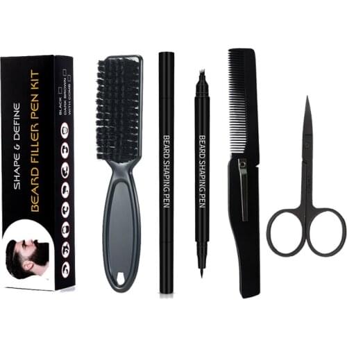 Beard Pencil Filler Kit with Brush and Beard Styling Comb Tool for Men Water Proof Long Lasting MH88