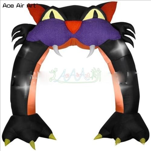 Cartoon mouth entrance door inflatable outdoor cat mouth shape arch with teeth and huge eyes for decoration