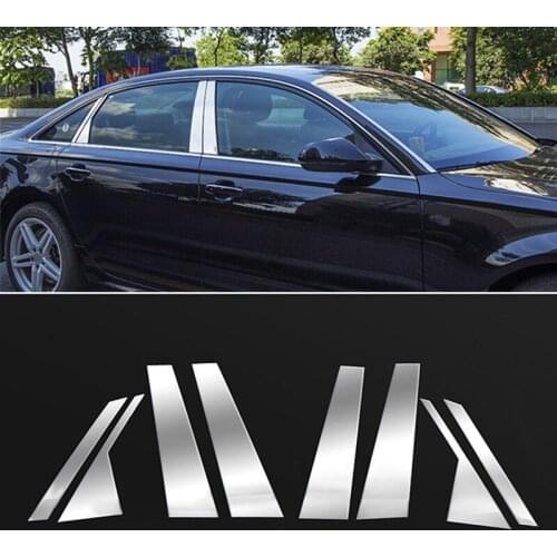 Stainless Steel Car Window BC Column Sequins Cover Trim Decals 8pcs For Audi A6 C7 2012-2018 Auto Exterior Modified