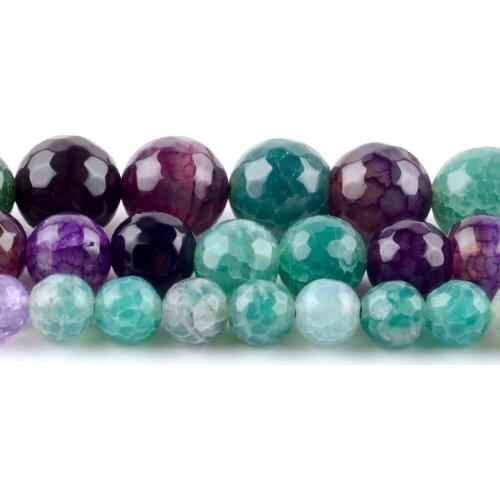 Natural Faceted Green Purple Dragon Veins Agates Stone Round Loose Spacer Beads For Jewelry Making 6/8/10mm DIY Bracelet