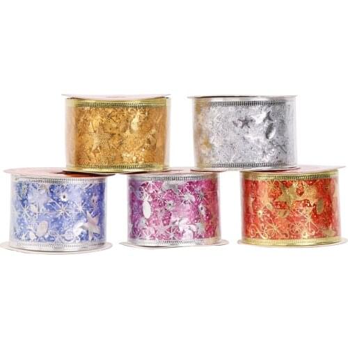 New (10 Yards) 9M Bronzing Musical Notes Christmas Ribbon with Wire Star Xmas Tree Decoration Gift Packaging Ribbon New Year