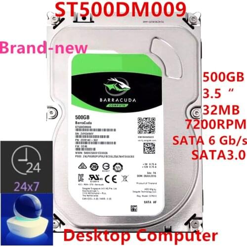 New HDD For Seagate Brand BarraCuda 500GB 3.5" SATA 6 Gb/s 32MB 7200RPM For Internal Hard Disk For Desktop HDD For ST500DM009