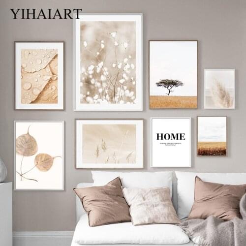 Autumn Plant Beige Landscape Nordic Posters Bohemian Prints Wall Art Canvas Painting Nature Plant Grass Pictures Room Home Decor