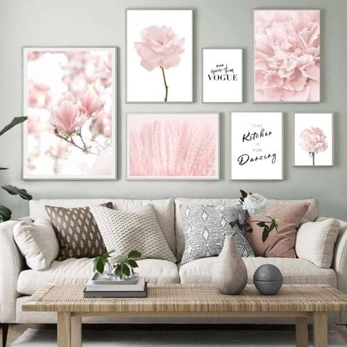 Pink Rose Peony Flower Dew Quote Wall Art Canvas Painting Nordic Posters And Prints Plants Wall Pictures For Living Room Decor