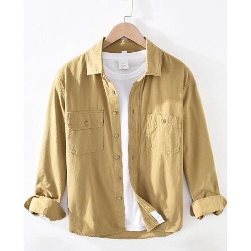 2021 Spring New Mens Casual Long-sleeved Shirt Youth Japanese Tooling Style Cotton Shirt 2902