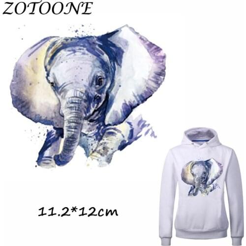 ZOTOONE Iron on Patches for Clothes Heat Transfer Wateroclor Elephant Patch T Shirt Stickers for DIY Accessory Applique Kids C