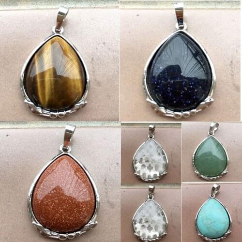 Tiger Eye Carnelian Aventurine Howlite Crystal Water Drop Women Men Art Pendant Bead WB841