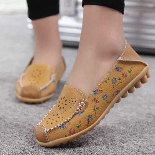 Women Flat Hollow Out Shoes For Women Print Design Causal Women Shoes Slip On Mixed Color Ladies Loafers Outdoor Female Footwear