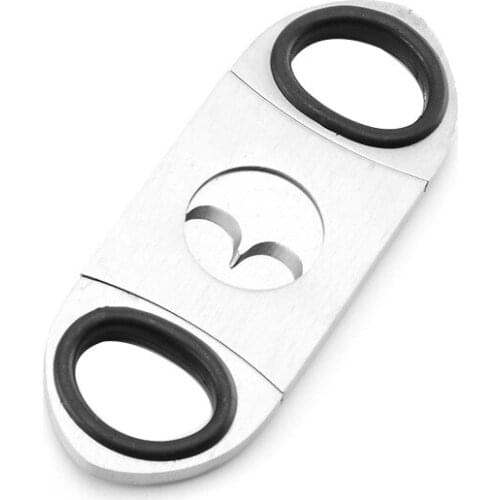 High quality Portable Silver Stainless PlatedPortable Silver Stainless Steel 2 Finger Handle Sharp Double Blades Cigar Cutter