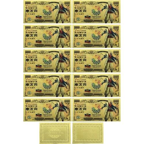 Japan Gold Banknote Tokyo World Flags Russia Card Ten Thousand Yen Souvenir Gold Plastic Cards for Collection