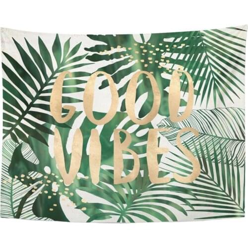 Green Beach Good Vibes Quote Tropical Leaves Wall Collage Tapestry Home Decor Wall Hanging for Living Room Bedroom Dorm 60x80