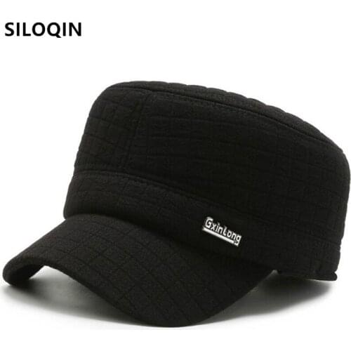 SILOQIN Winter Warm Army Military Hats For Men Thick Thermal Earmuffs Caps Mens Flat Cap Adjustable Size Dads Winter Hat New
